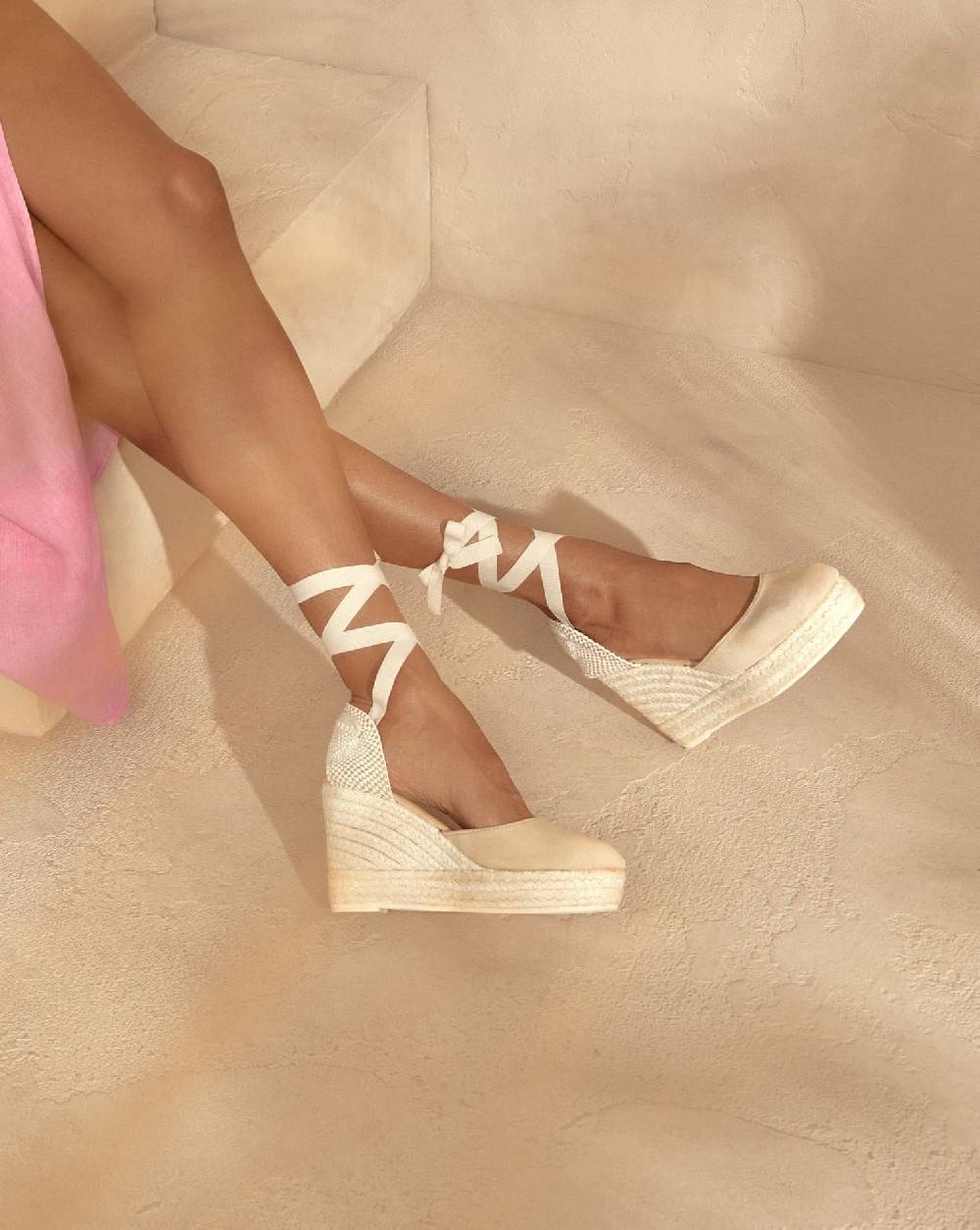 Manebí Soft Suede Wedge Espadrilles - Hamptons Champagne Beige Promozione Limitata