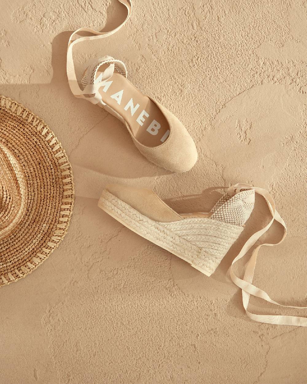 Manebí Soft Suede Wedge Espadrilles - Hamptons Champagne Beige Promozione Limitata