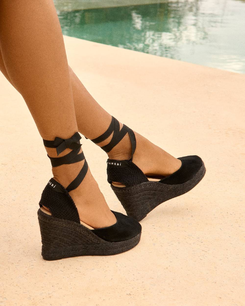 Manebí Soft Suede Wedge Espadrilles - Hamptons Black On Tone Shopping Online