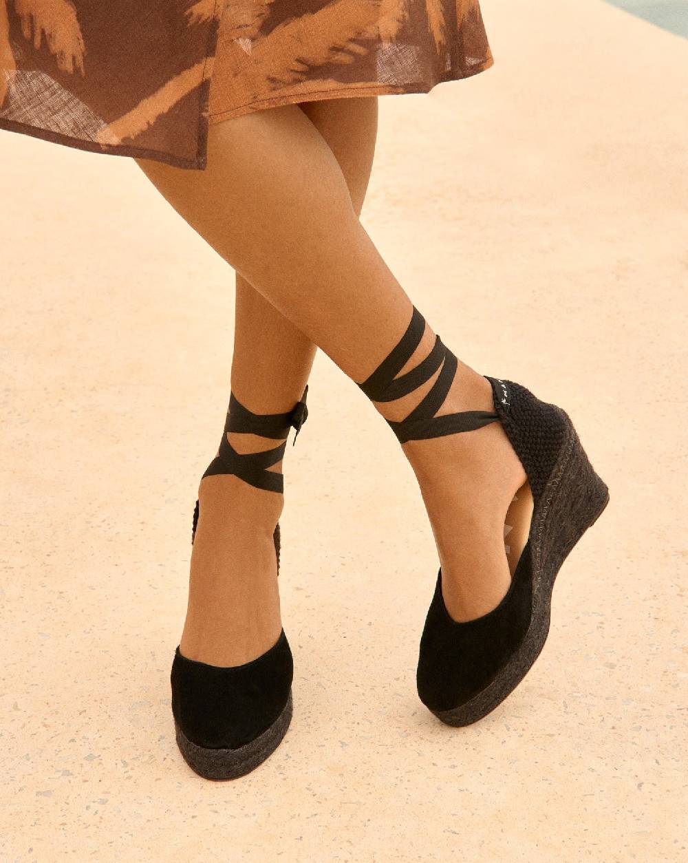 Manebí Soft Suede Wedge Espadrilles - Hamptons Black On Tone Shopping Online