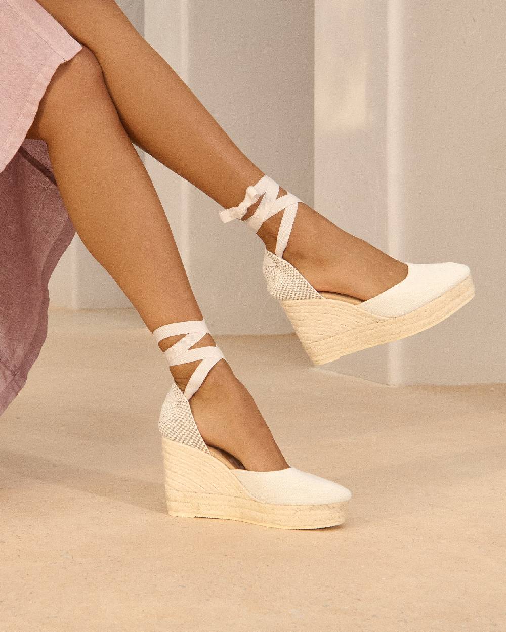 Manebí Organic Hemp Wedge Espadrilles - La Havana White Prezzo Ridotto