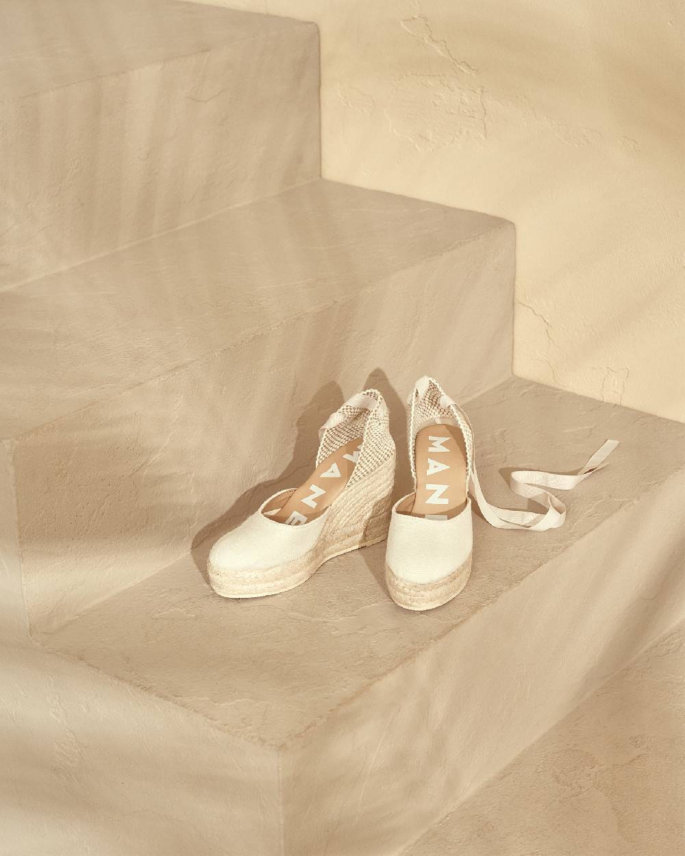 Manebí Organic Hemp Wedge Espadrilles - La Havana White Prezzo Ridotto