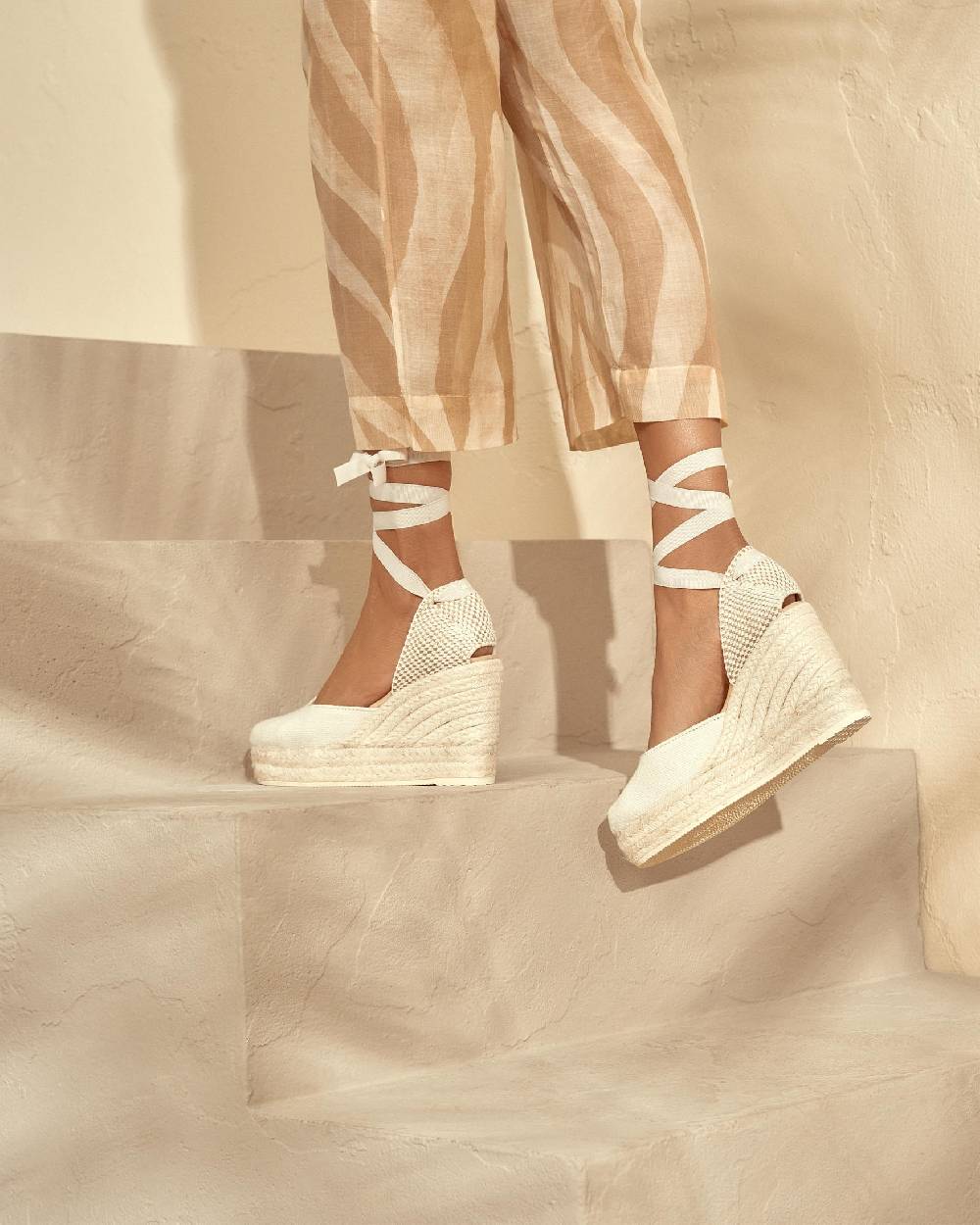 Manebí Organic Hemp Wedge Espadrilles - La Havana White Prezzo Ridotto