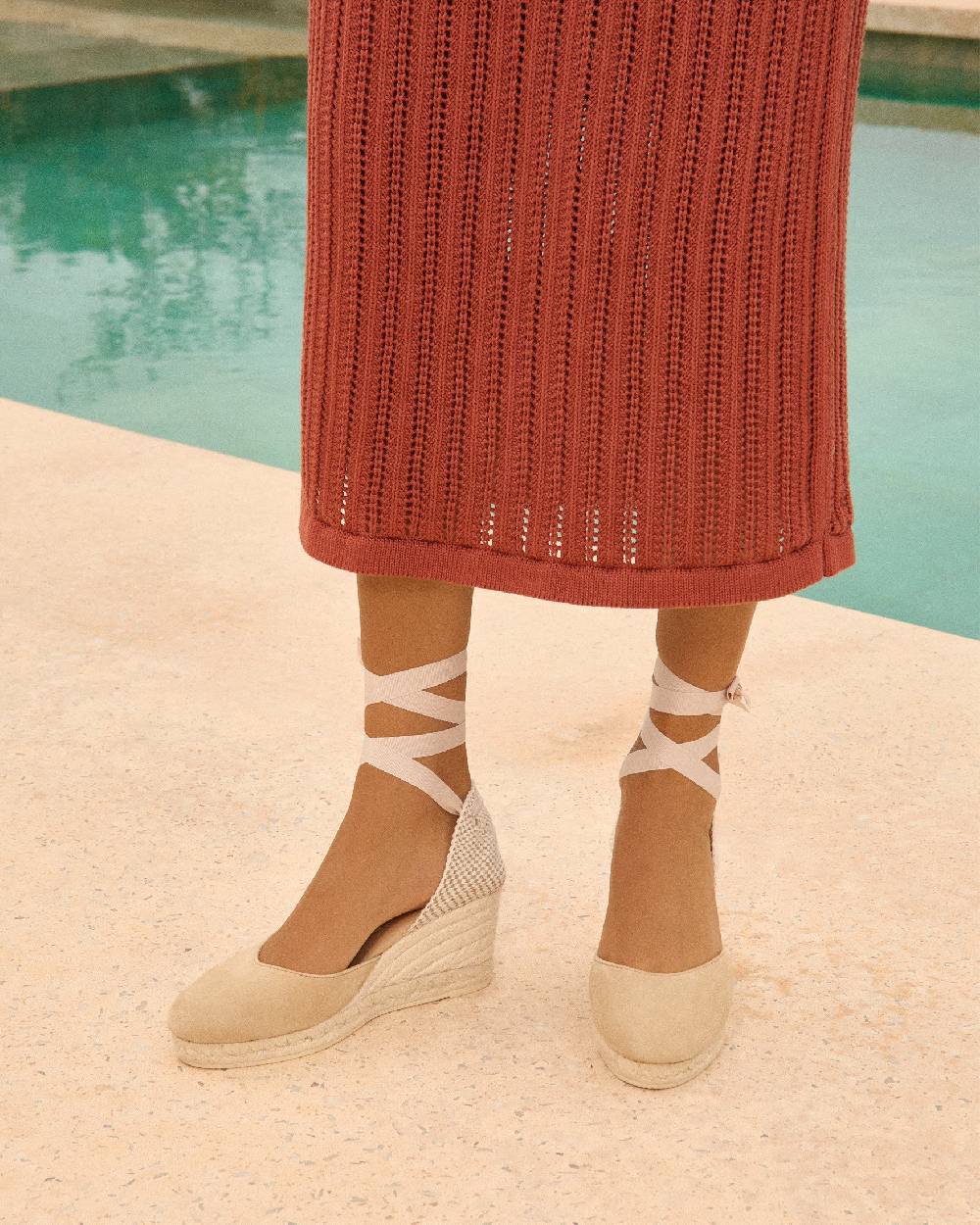 Manebí Soft Suede Low Wedge Espadrilles - Hamptons Champagne Beige Sottocosto