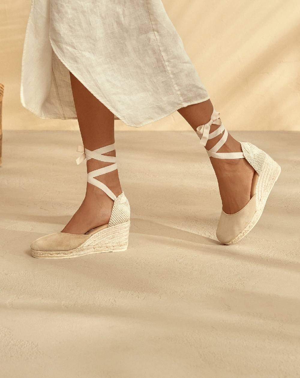 Manebí Soft Suede Low Wedge Espadrilles - Hamptons Champagne Beige Sottocosto