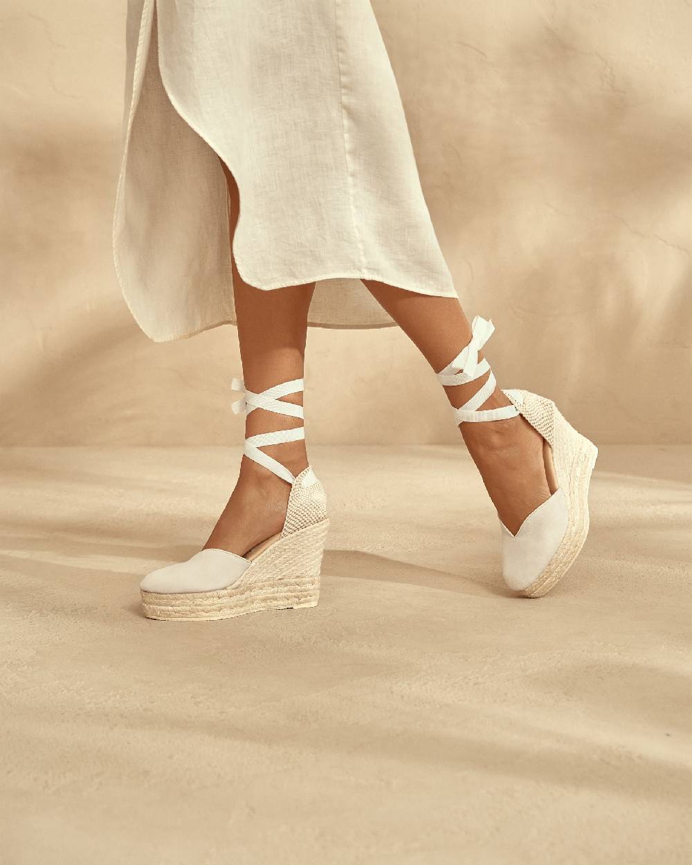 Manebí Soft Suede Heart-Shaped|Wedge Espadrilles - Love White Consegna Veloce