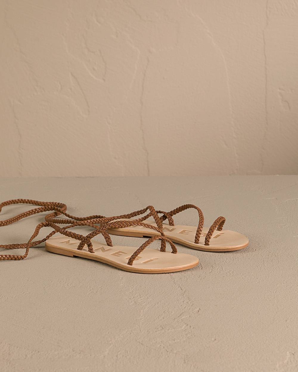 Manebí Leather Tie-Up Multi Braided Bands Sandals - Tan Prezzo Ridotto