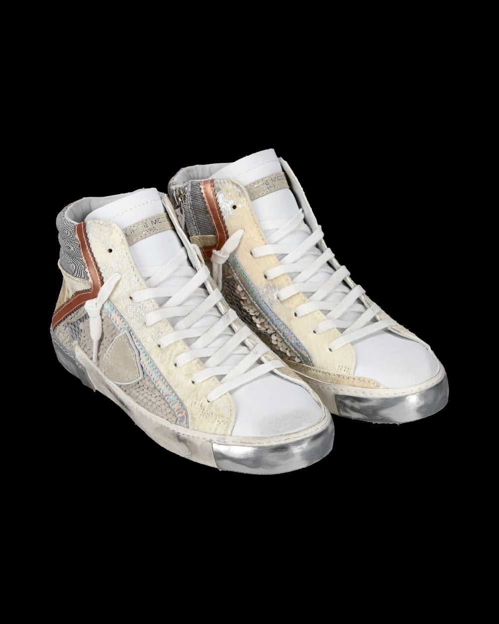 Philippe Model Sneaker casual Prsx da donna in pelle con inserti in paillettes - Bianco