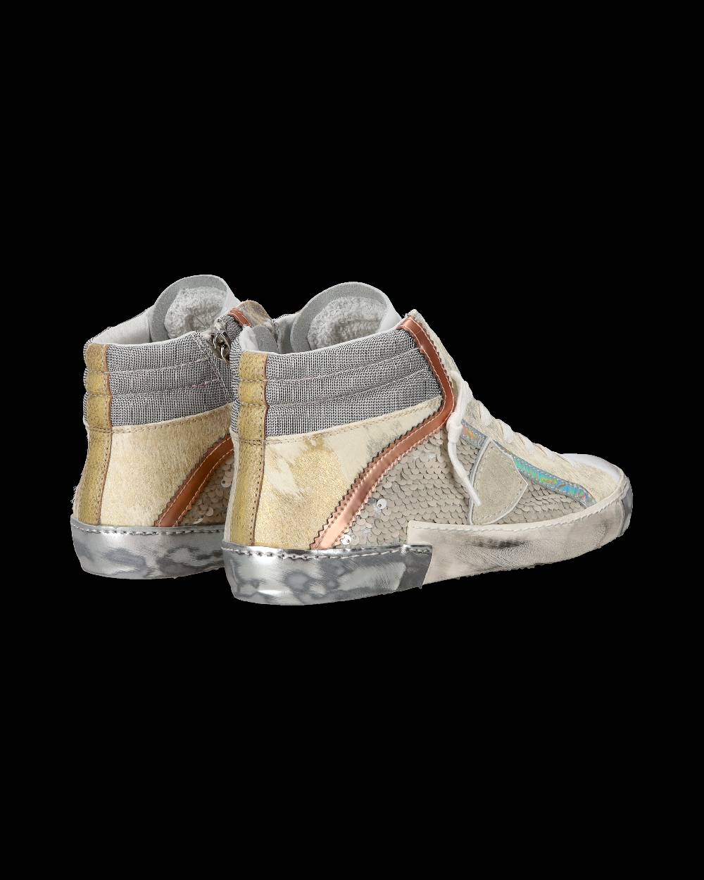 Philippe Model Sneaker casual Prsx da donna in pelle con inserti in paillettes - Bianco Spedizione Gratuita