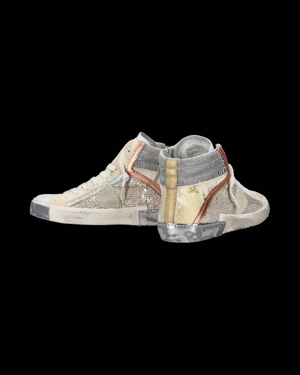 Philippe Model Sneaker casual Prsx da donna in pelle con inserti in paillettes - Bianco Spedizione Gratuita