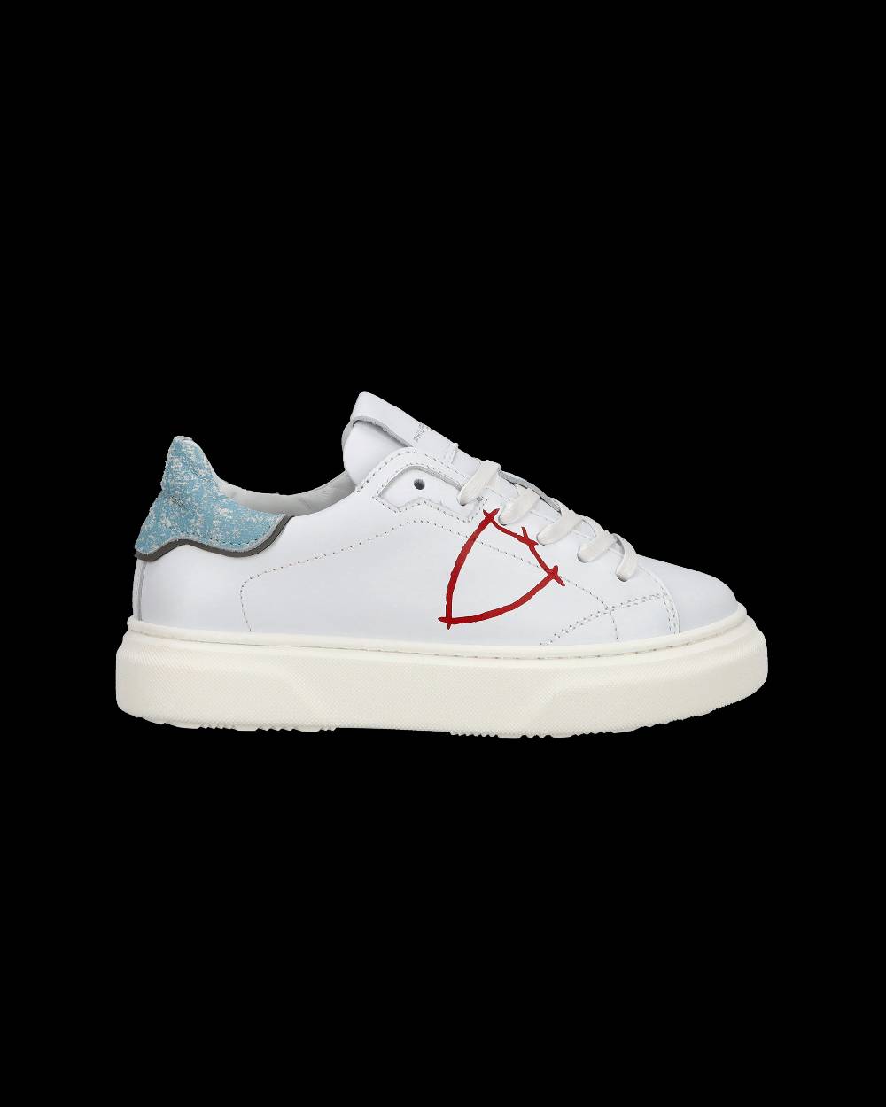 Philippe Model Sneakers Temple basse da Bambino in pelle, Bianco Azzurro Negozio