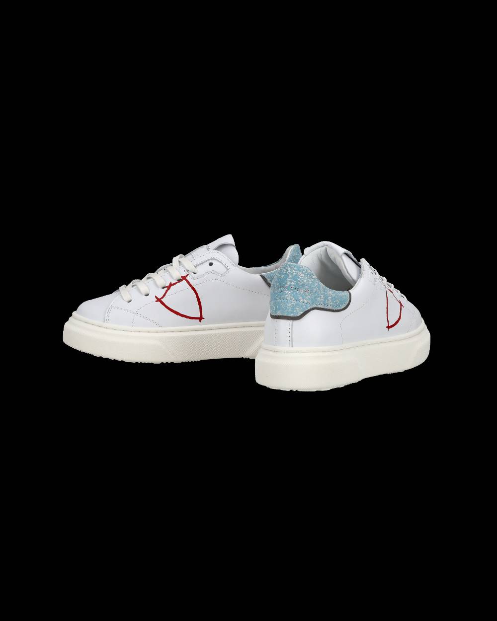 Philippe Model Sneakers Temple basse da Bambino in pelle, Bianco Azzurro Negozio
