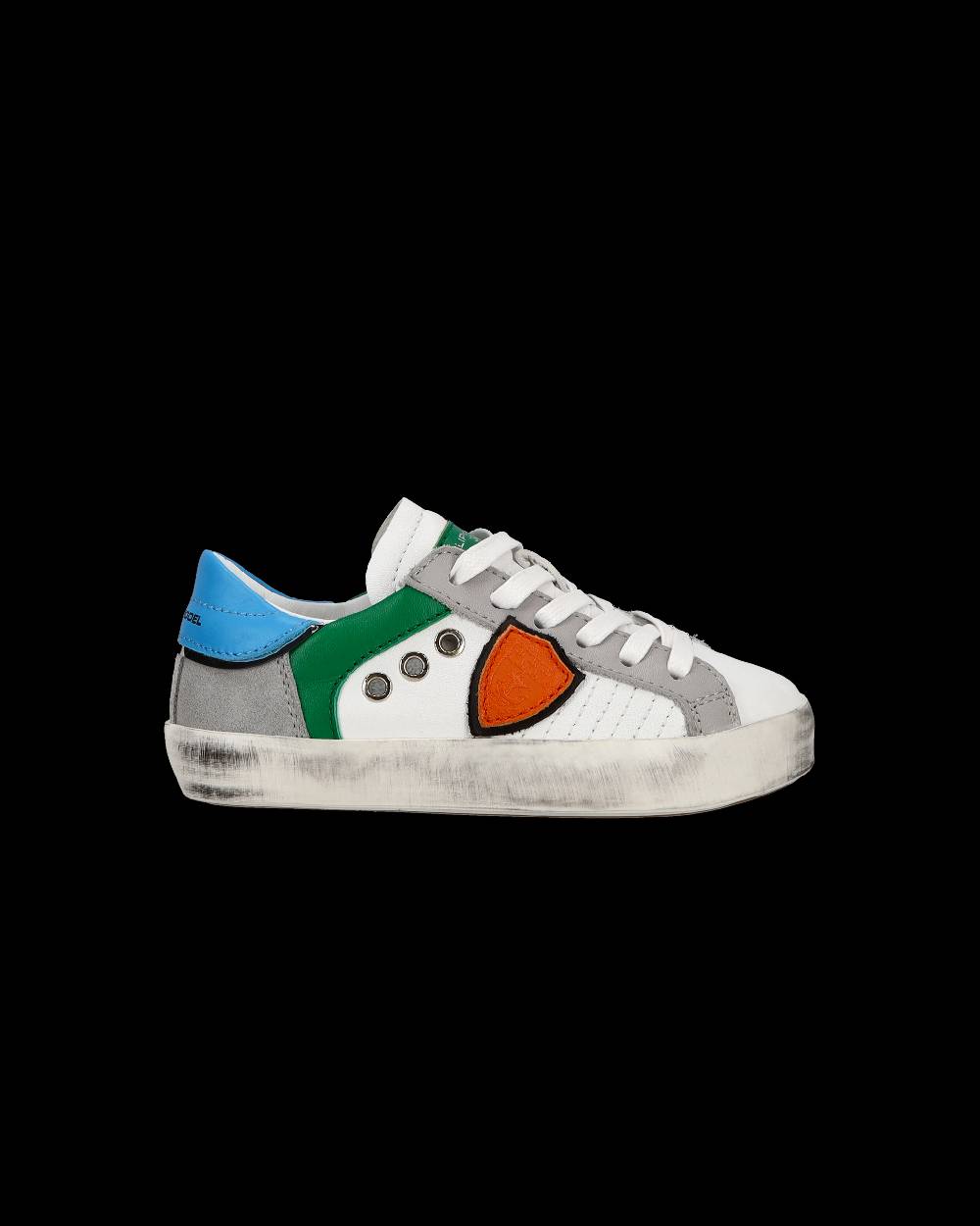 Philippe Model Sneakers basse Paris da Bambino in pelle, Bianco Verde Nuova