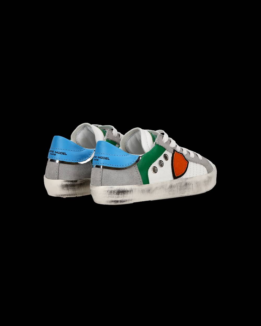 Philippe Model Sneakers basse Paris da Bambino in pelle, Bianco Verde Nuova