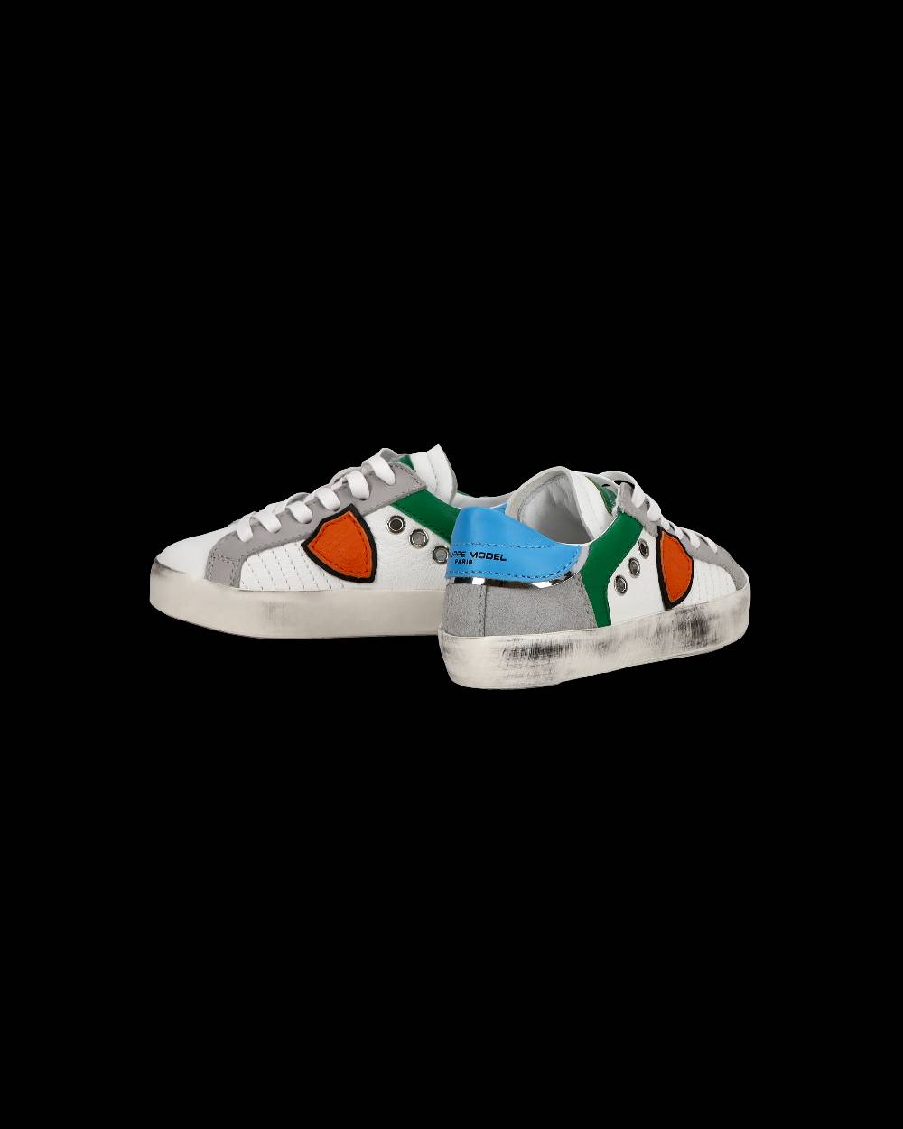 Philippe Model Sneakers basse Paris da Bambino in pelle, Bianco Verde Nuova