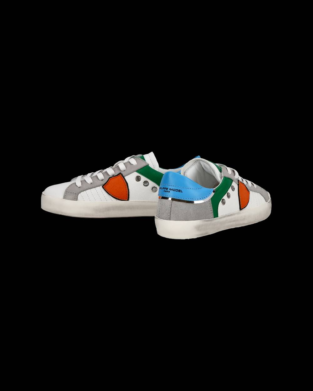 Philippe Model Sneakers Paris basse da Ragazzo in pelle, Bianco Verde Moda