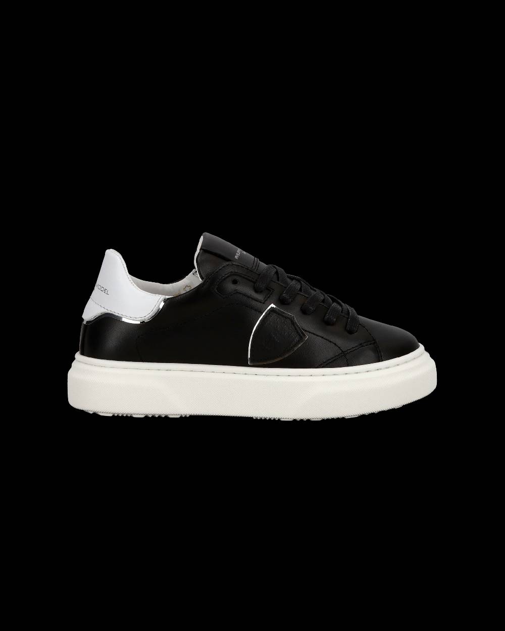 Philippe Model Junior Temple Low-Top Sneakers in Leather, Black White Nuovo