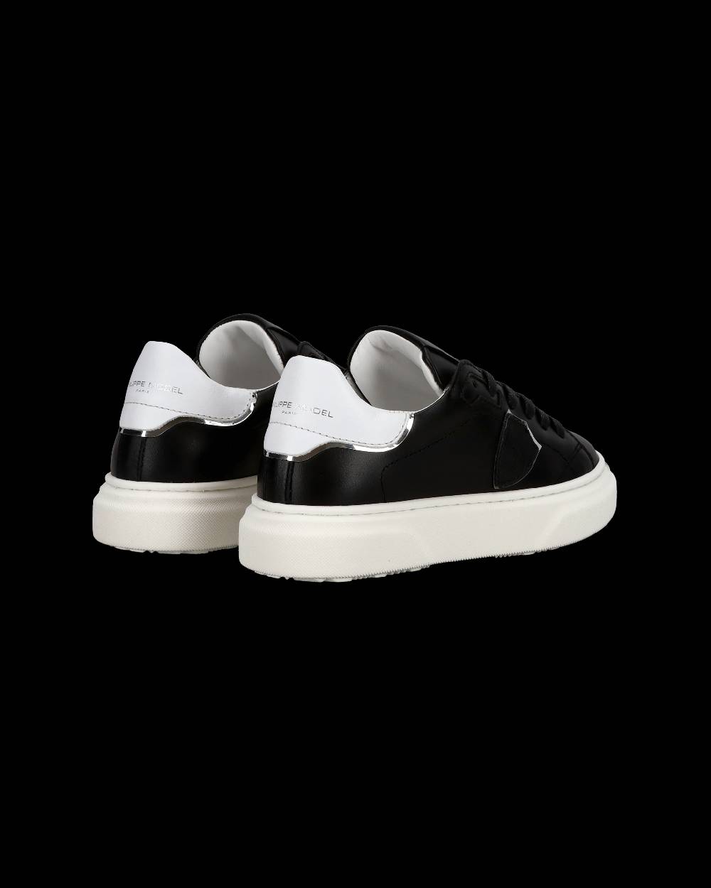 Philippe Model Junior Temple Low-Top Sneakers in Leather, Black White Nuovo