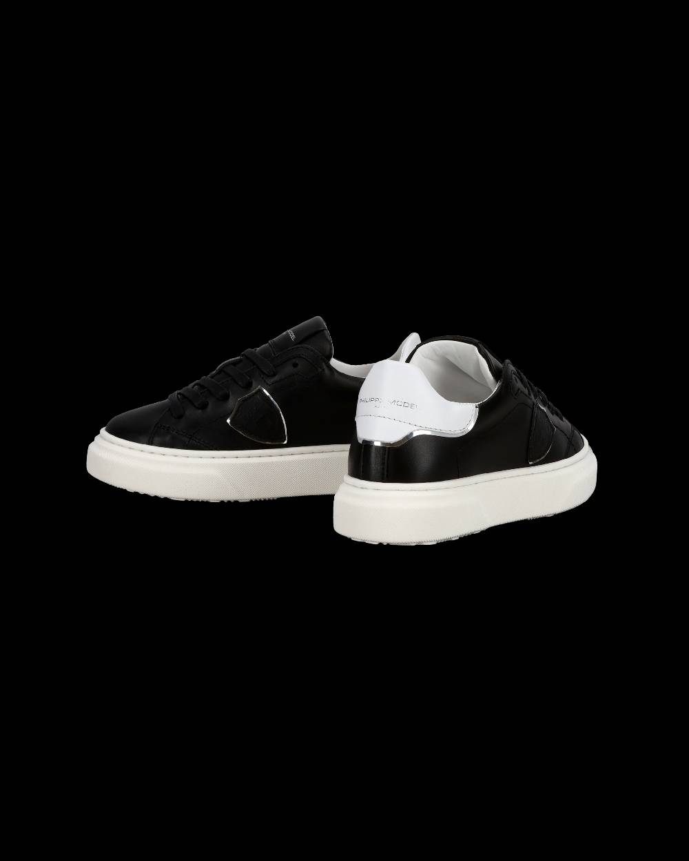 Philippe Model Junior Temple Low-Top Sneakers in Leather, Black White Nuovo