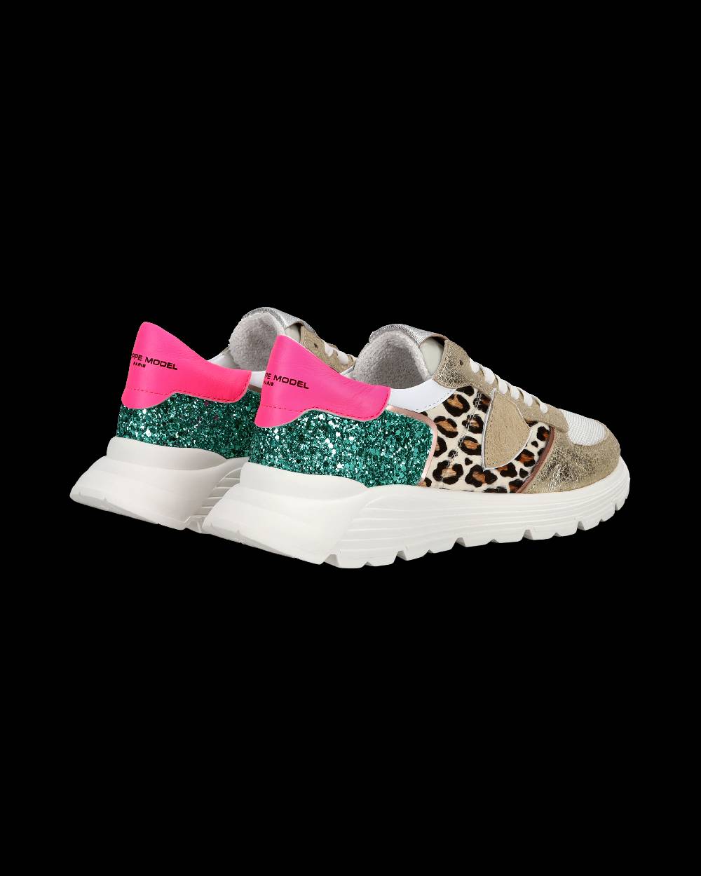 Philippe Model Sneakers basse Trpx Haute da Ragazzo in pelle e glitter, Bianco Verde Qualità