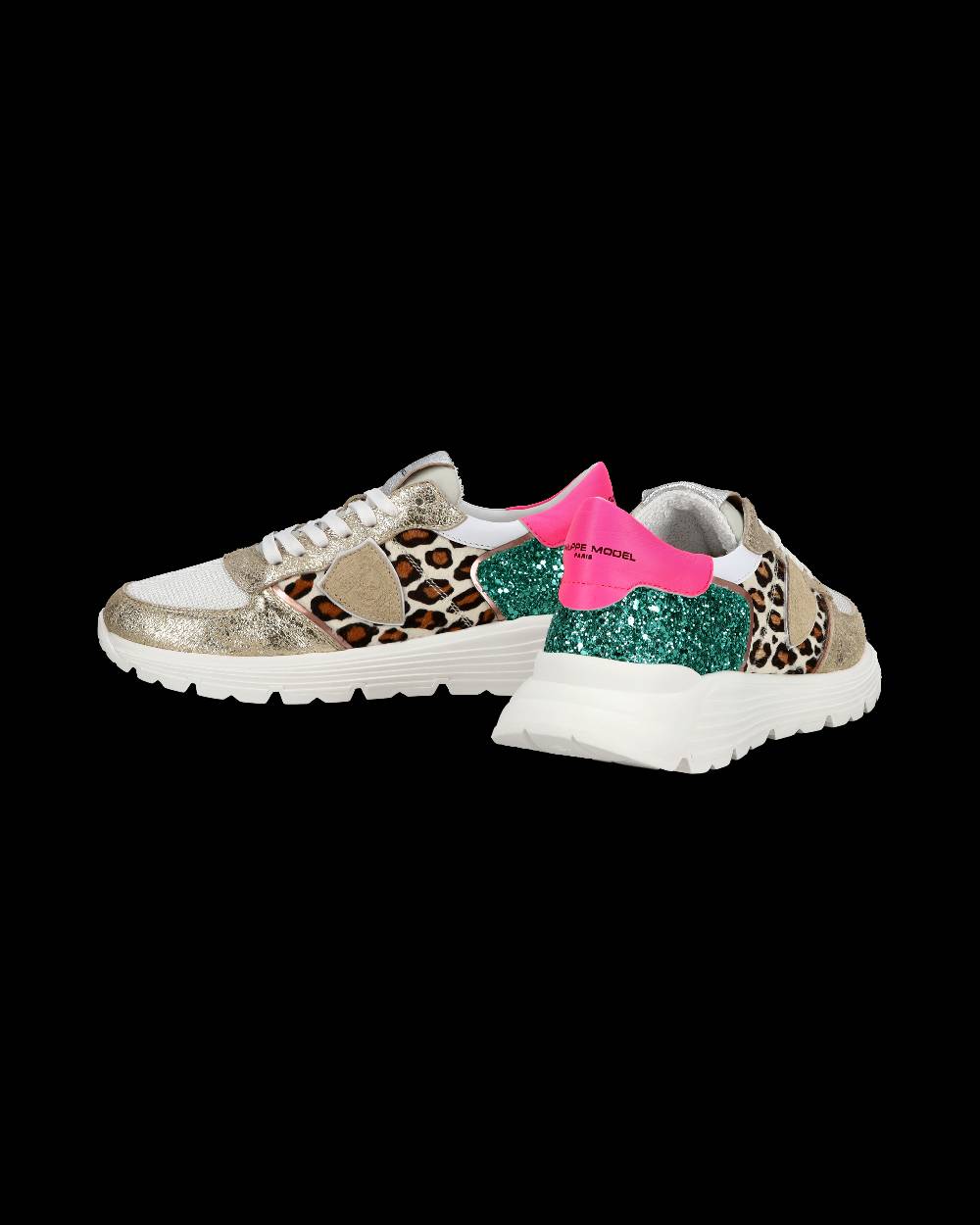 Philippe Model Sneakers basse Trpx Haute da Ragazzo in pelle e glitter, Bianco Verde Qualità