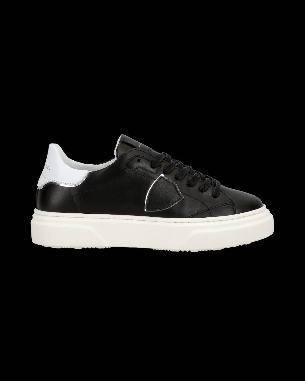 Philippe Model Junior Temple Low-Top Sneakers in Leather, Black White Promozione
