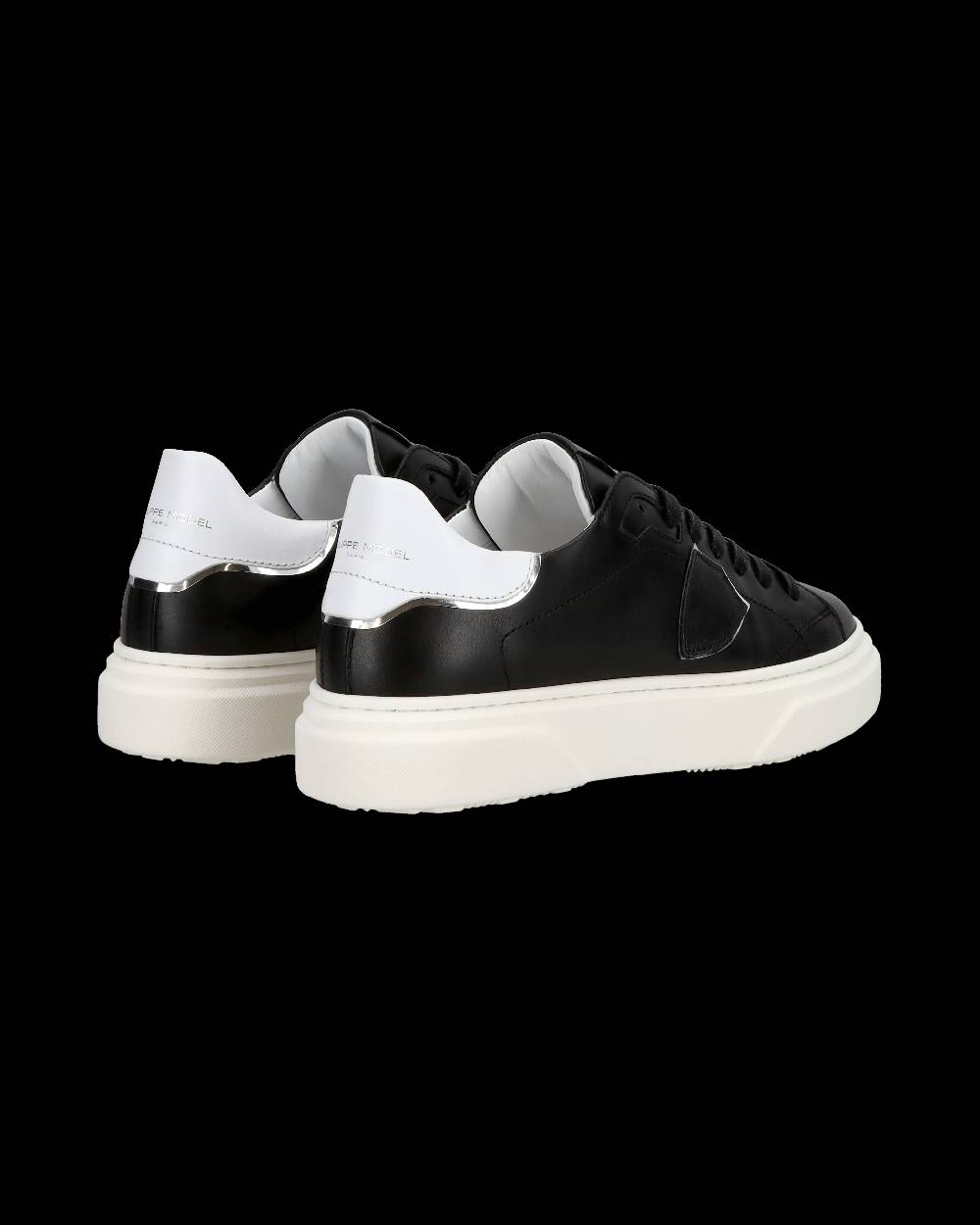 Philippe Model Junior Temple Low-Top Sneakers in Leather, Black White Promozione