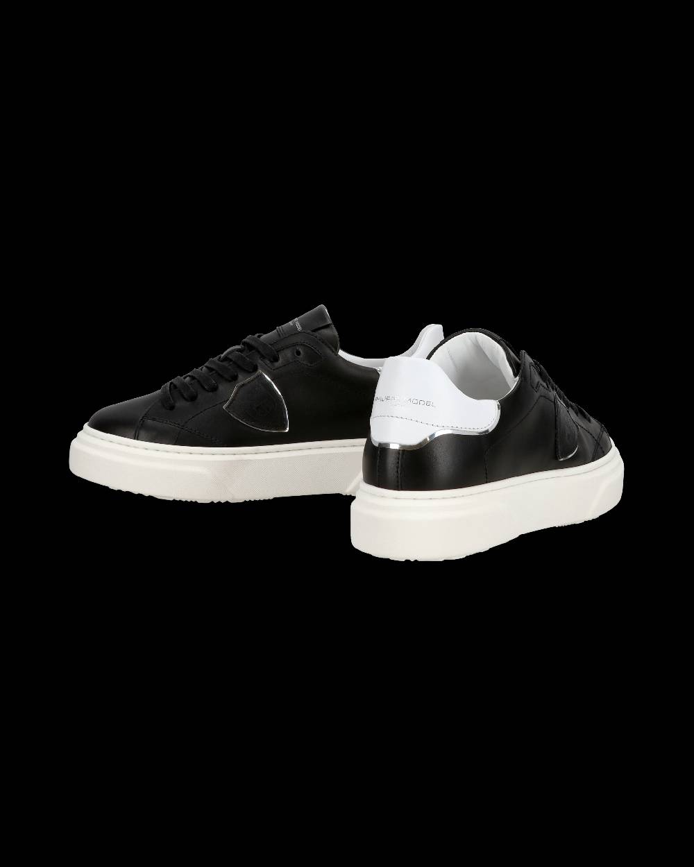 Philippe Model Junior Temple Low-Top Sneakers in Leather, Black White Promozione