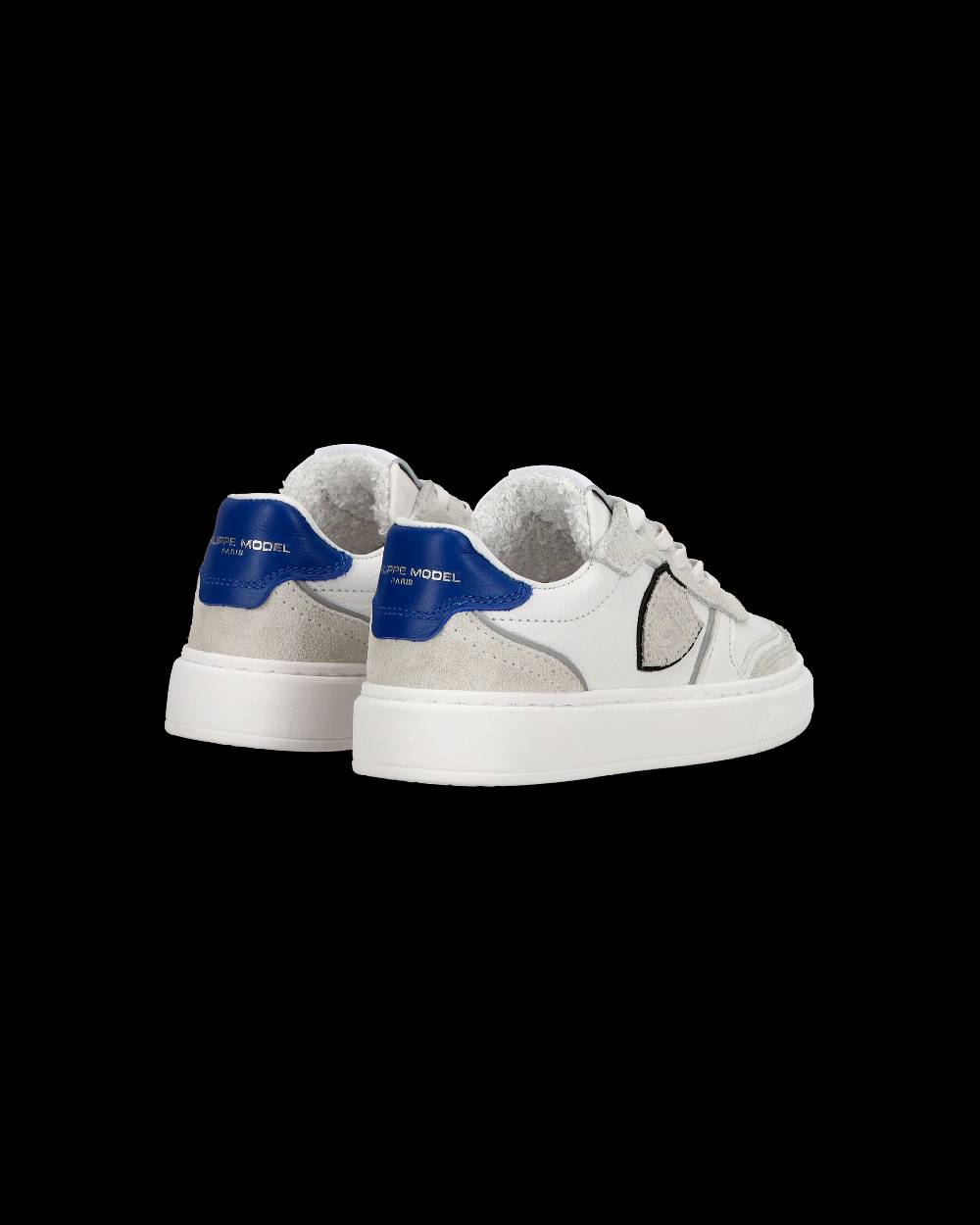 Philippe Model Baby Nice Low-Top Sneakers in Leather, White Blue Saldi