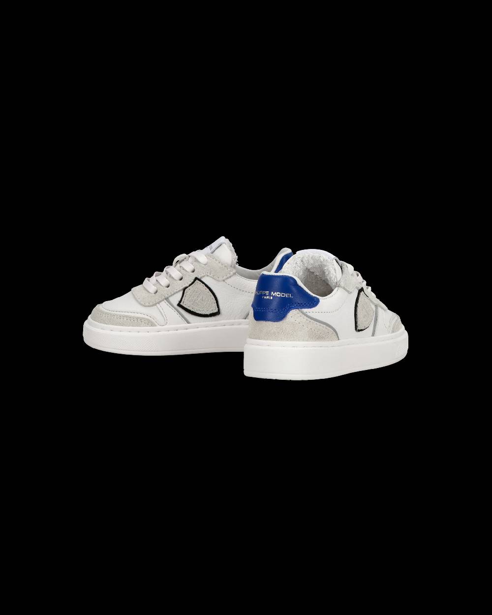 Philippe Model Baby Nice Low-Top Sneakers in Leather, White Blue Saldi