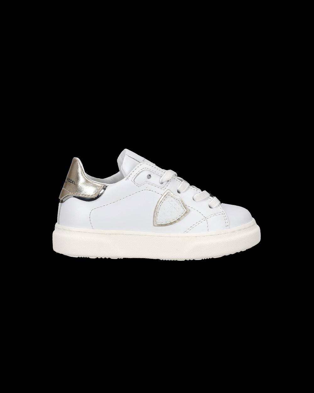 Philippe Model Sneakers Temple basse da Bambini Bianche e Oro in Pelle Nuova