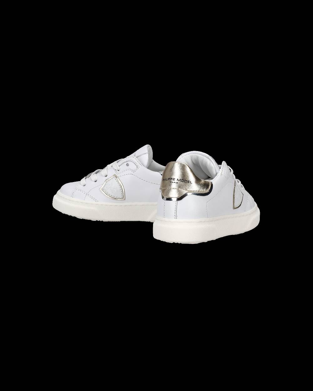 Philippe Model Sneakers Temple basse da Bambini Bianche e Oro in Pelle Nuova