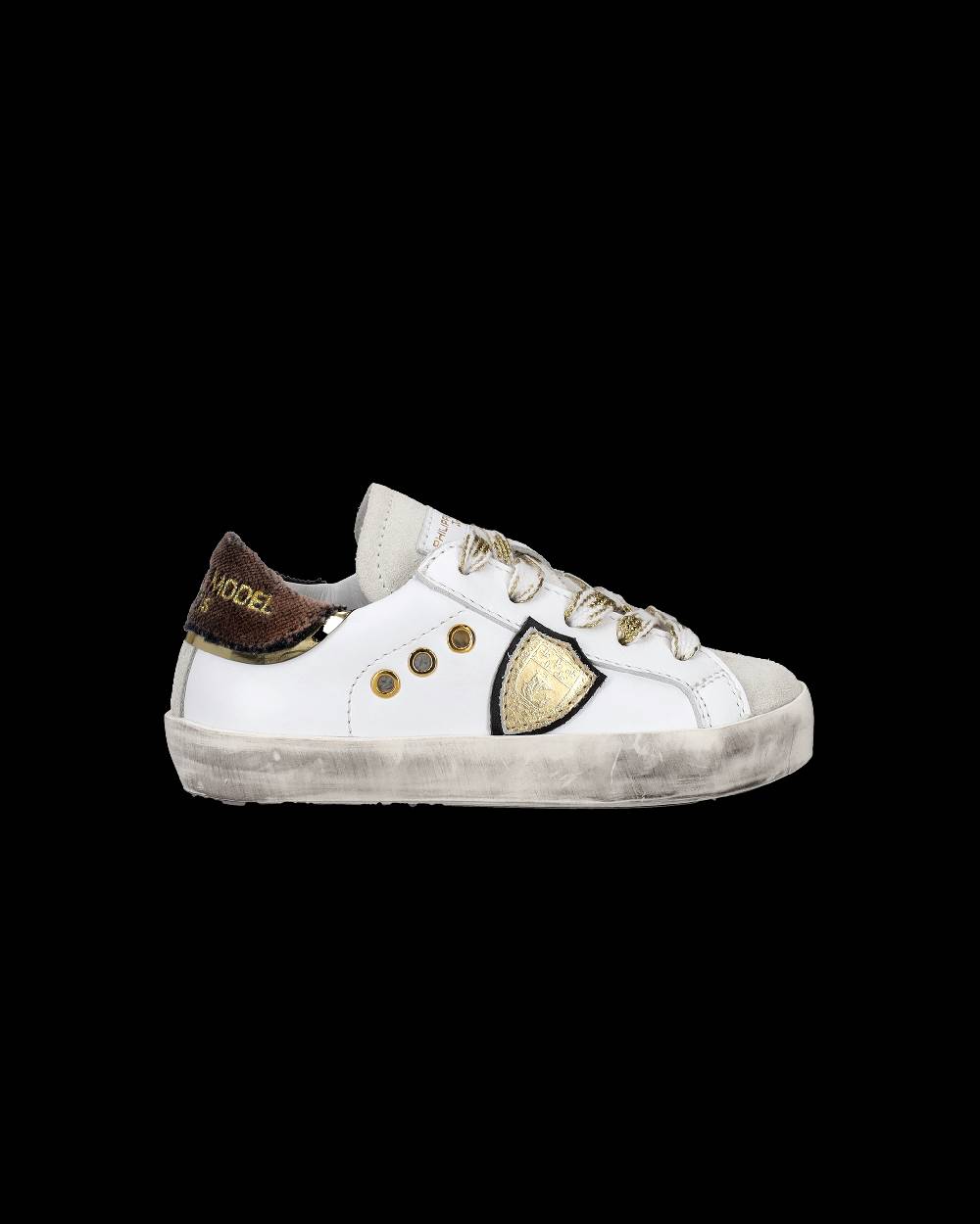 Philippe Model Scarpe da Bambini Prsx basse Bianche e Nere in Pelle Moda