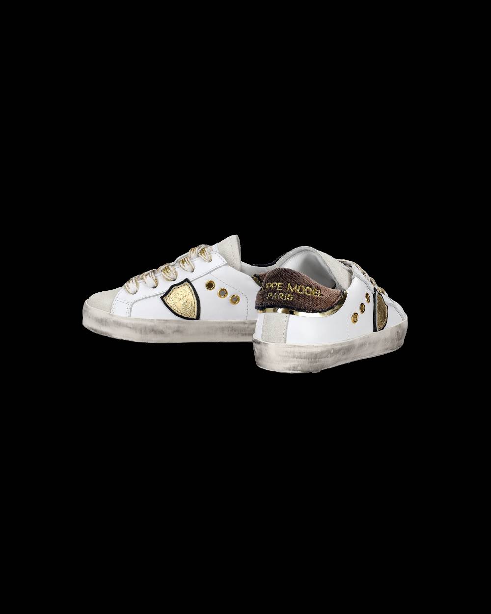 Philippe Model Scarpe da Bambini Prsx basse Bianche e Nere in Pelle Moda