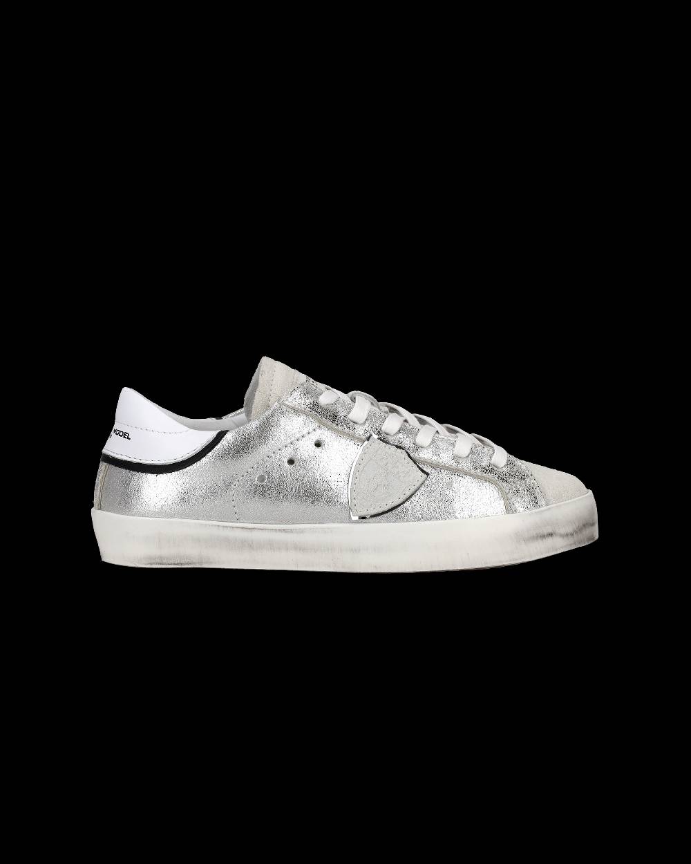 Philippe Model Sneakers Paris da Bambini Argento e Nere in Pelle Metal Convenienza