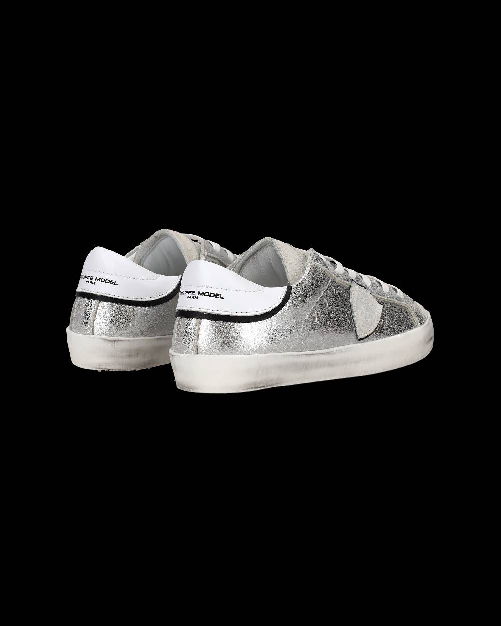 Philippe Model Sneakers Paris da Bambini Argento e Nere in Pelle Metal Convenienza