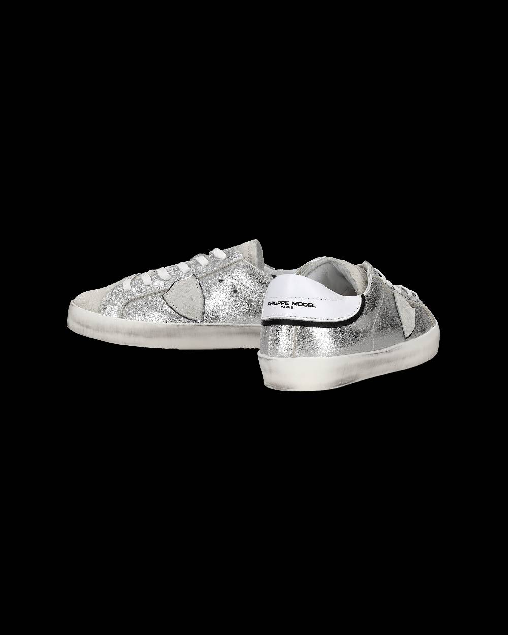 Philippe Model Sneakers Paris da Bambini Argento e Nere in Pelle Metal Convenienza