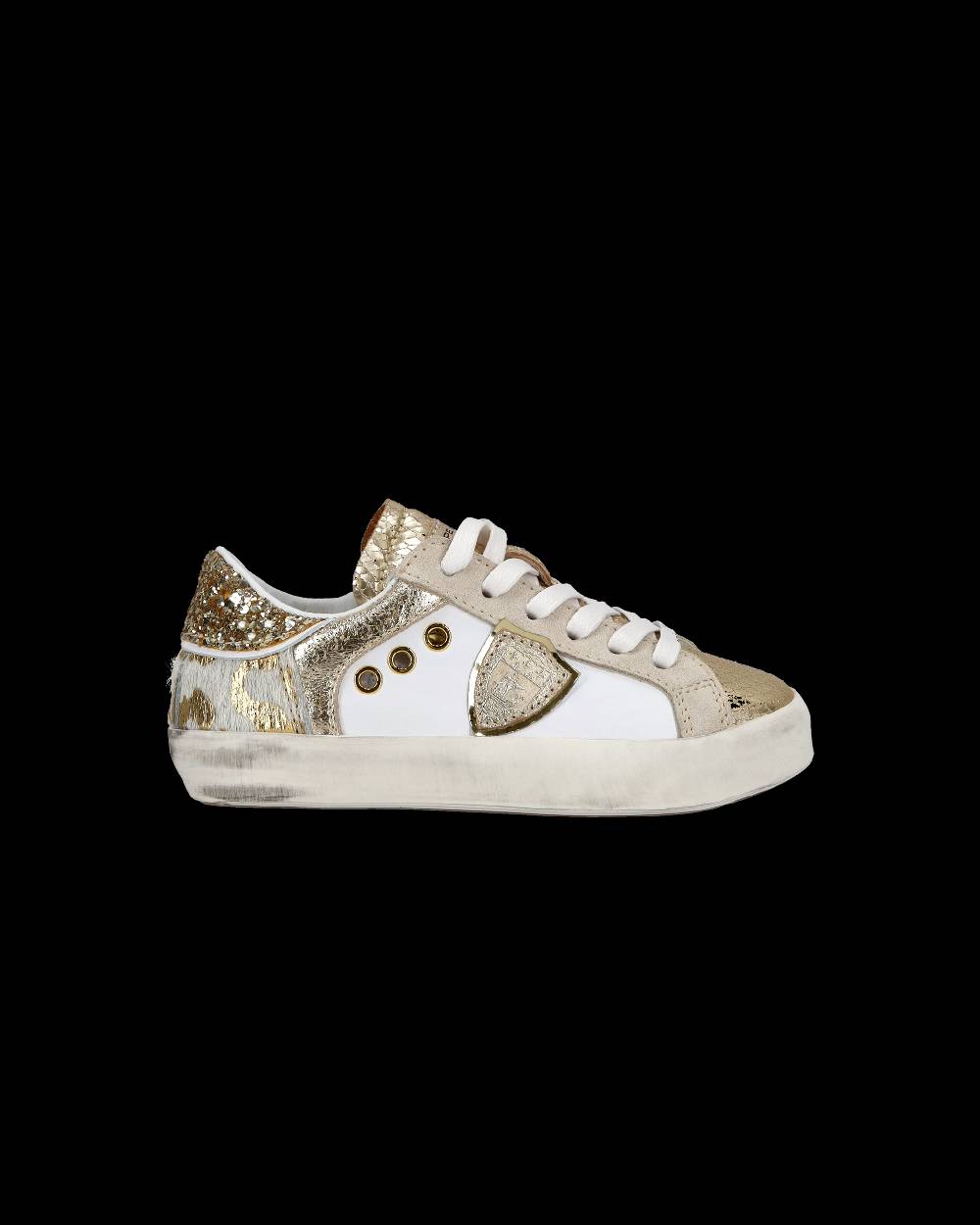 Philippe Model Baby Paris Low-Top Sneakers in Leather, White Gold Economico
