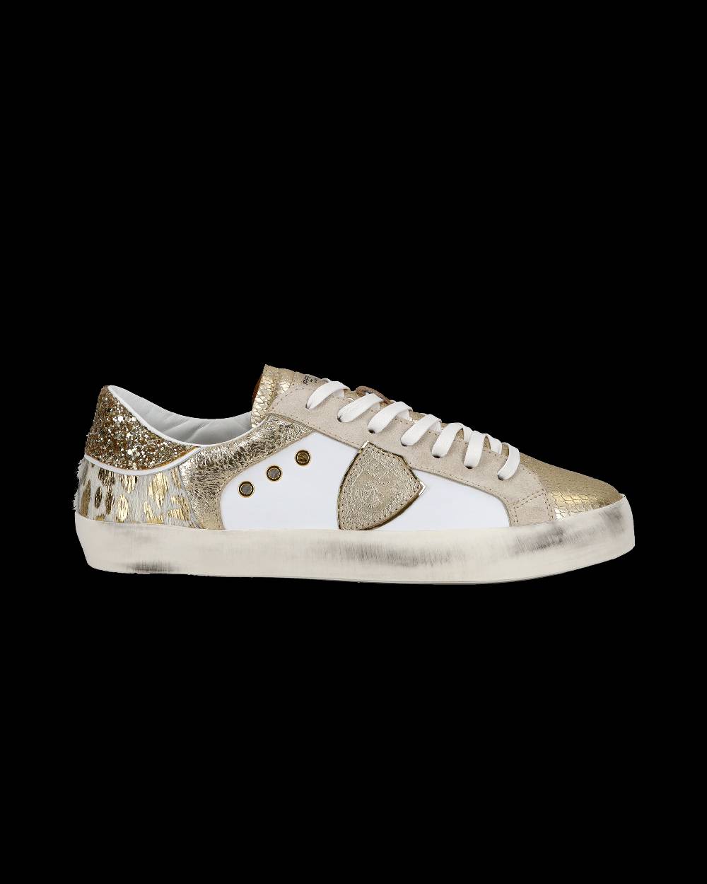 Philippe Model Sneakers basse Paris da Bambino in pelle, Bianco Oro Italia