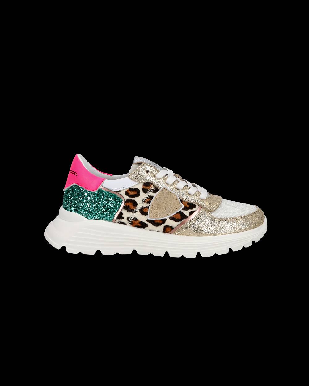Philippe Model Sneakers basse Trpx Haute da Ragazzo in pelle e glitter, Bianco Verde In Linea