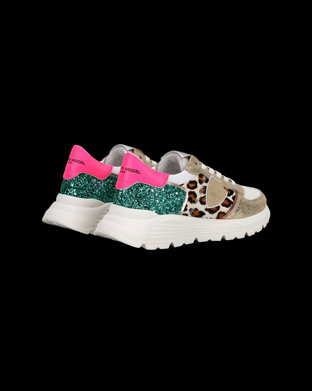 Philippe Model Sneakers basse Trpx Haute da Ragazzo in pelle e glitter, Bianco Verde In Linea