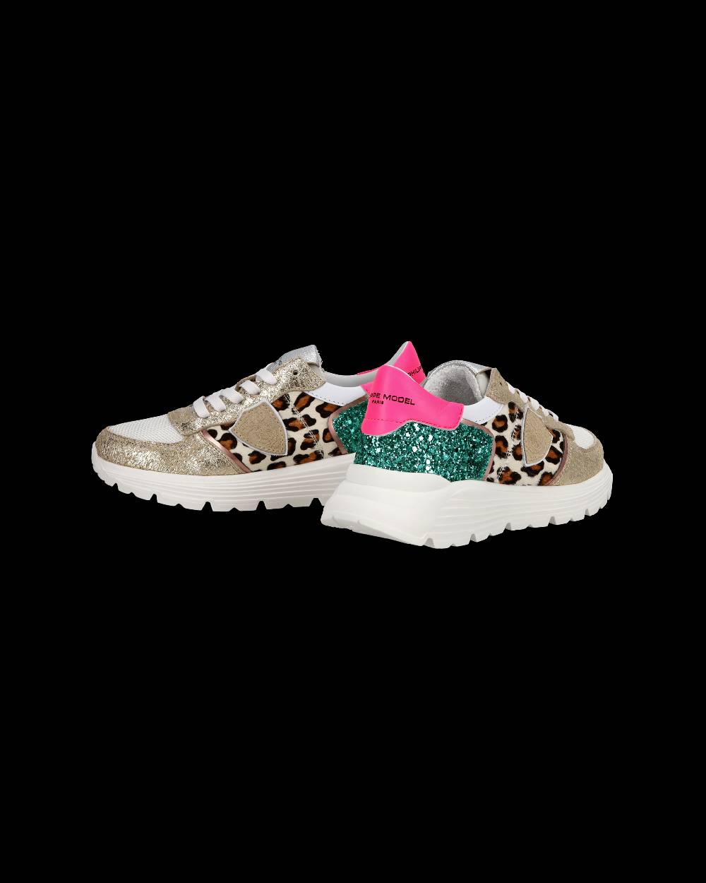 Philippe Model Sneakers basse Trpx Haute da Ragazzo in pelle e glitter, Bianco Verde In Linea