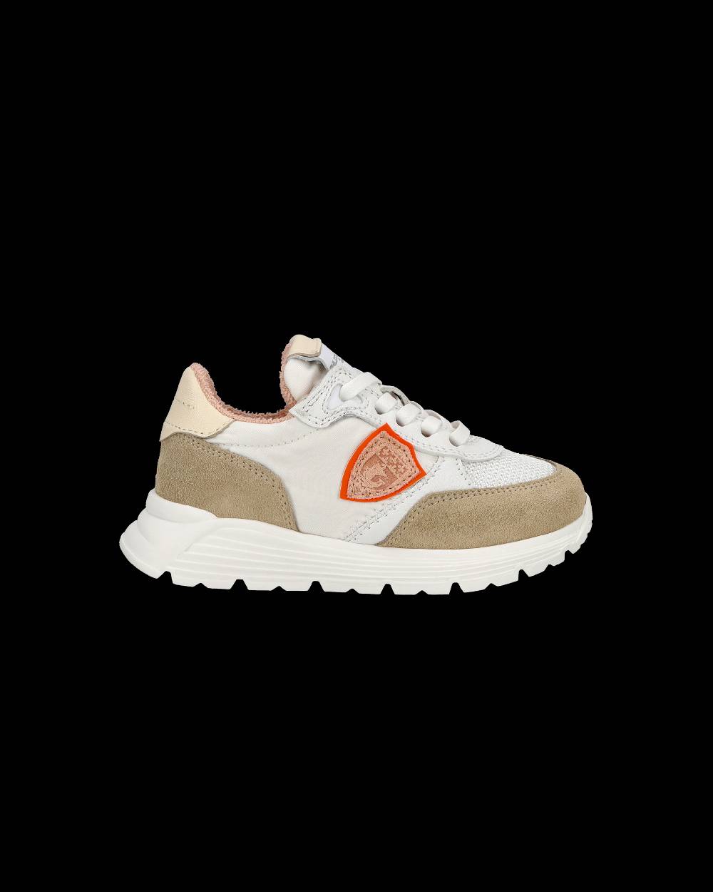 Philippe Model Baby Antibes Low-Top Sneakers in Nylon And Leather, White Beige Nuovo