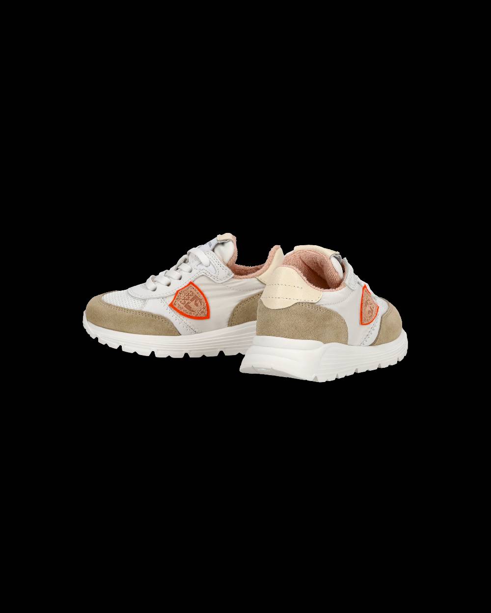 Philippe Model Baby Antibes Low-Top Sneakers in Nylon And Leather, White Beige Nuovo