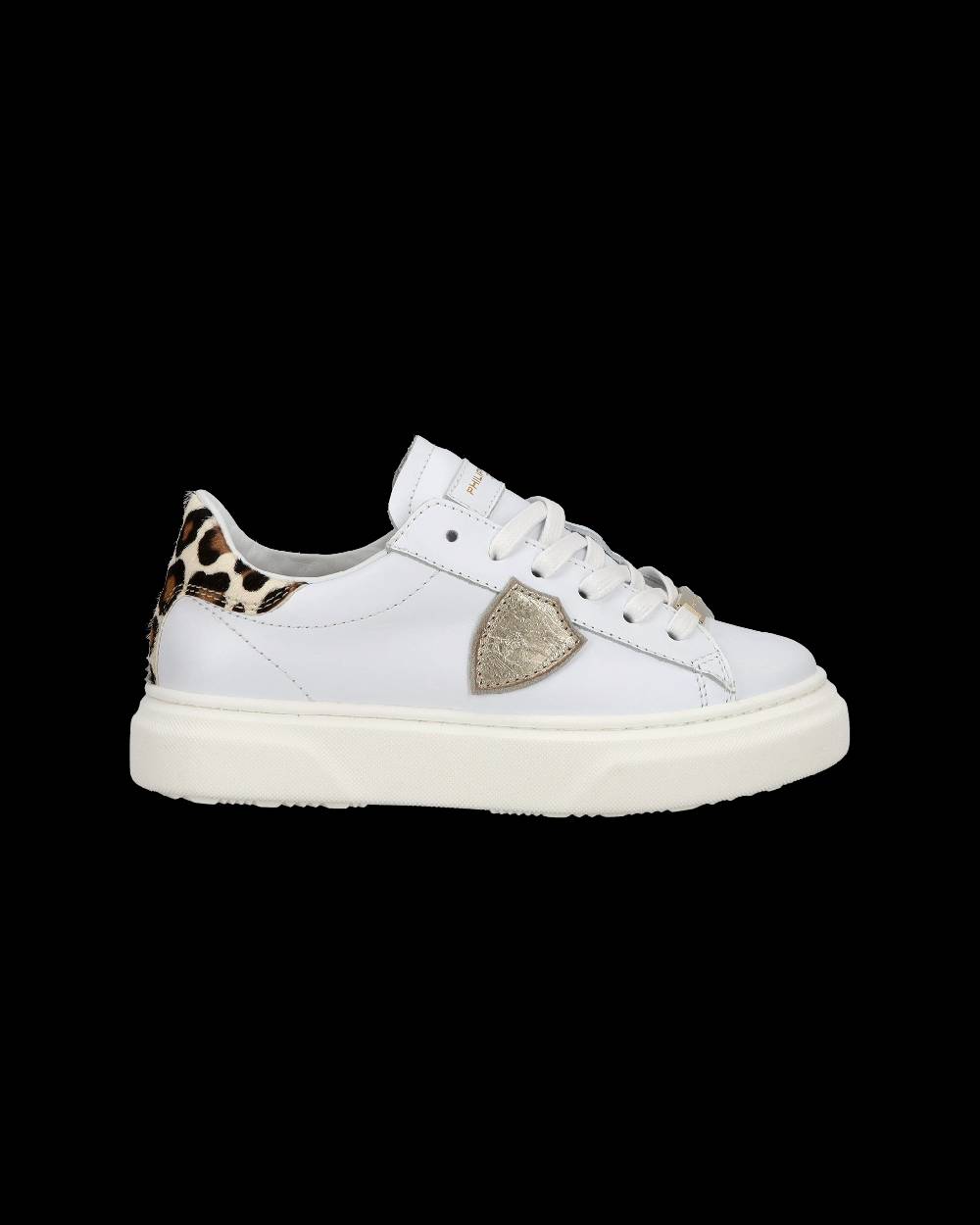 Philippe Model Junior Temple Low-Top Sneakers in Leather, White Pink Promozione