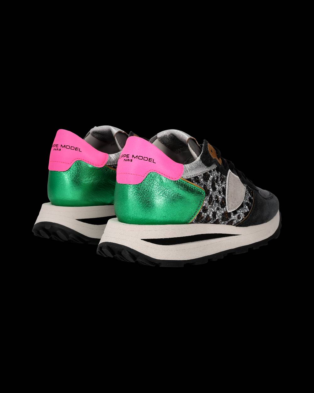 Philippe Model Sneaker Tropez Haute Donna, Nero e Verde Affare Del Giorno