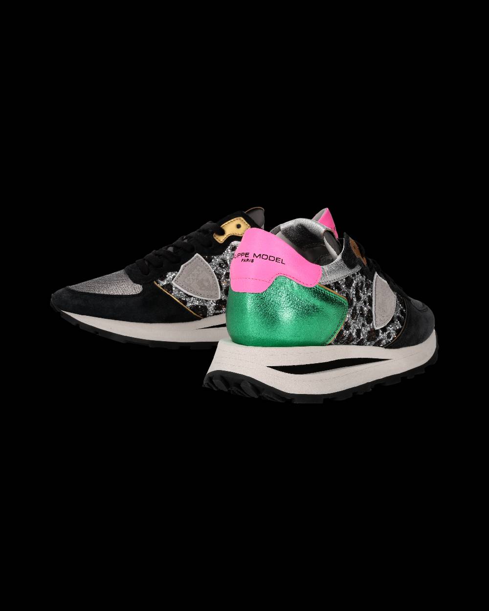 Philippe Model Sneaker Tropez Haute Donna, Nero e Verde Affare Del Giorno