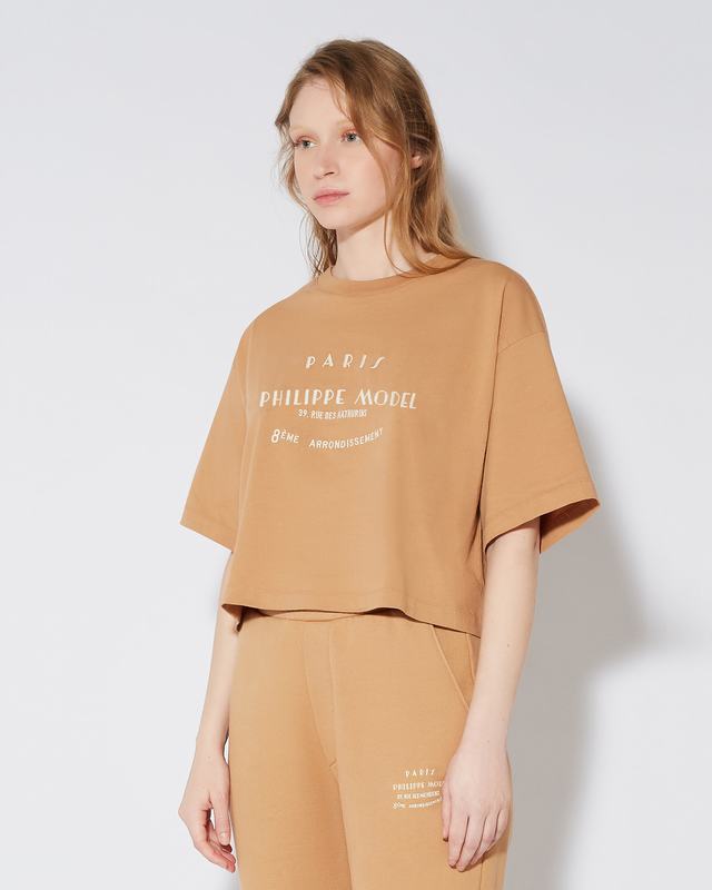 Philippe Model T-shirt cropped Marion da Donna Marrone in Jersey In Vendita