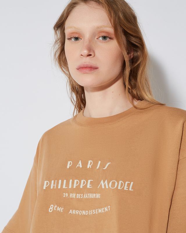 Philippe Model T-shirt cropped Marion da Donna Marrone in Jersey In Vendita