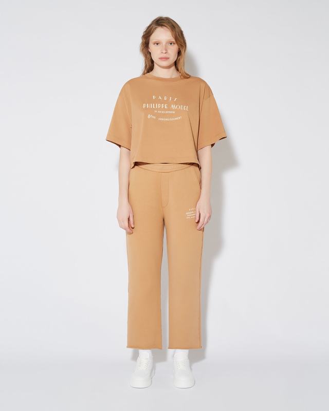 Philippe Model T-shirt cropped Marion da Donna Marrone in Jersey In Vendita